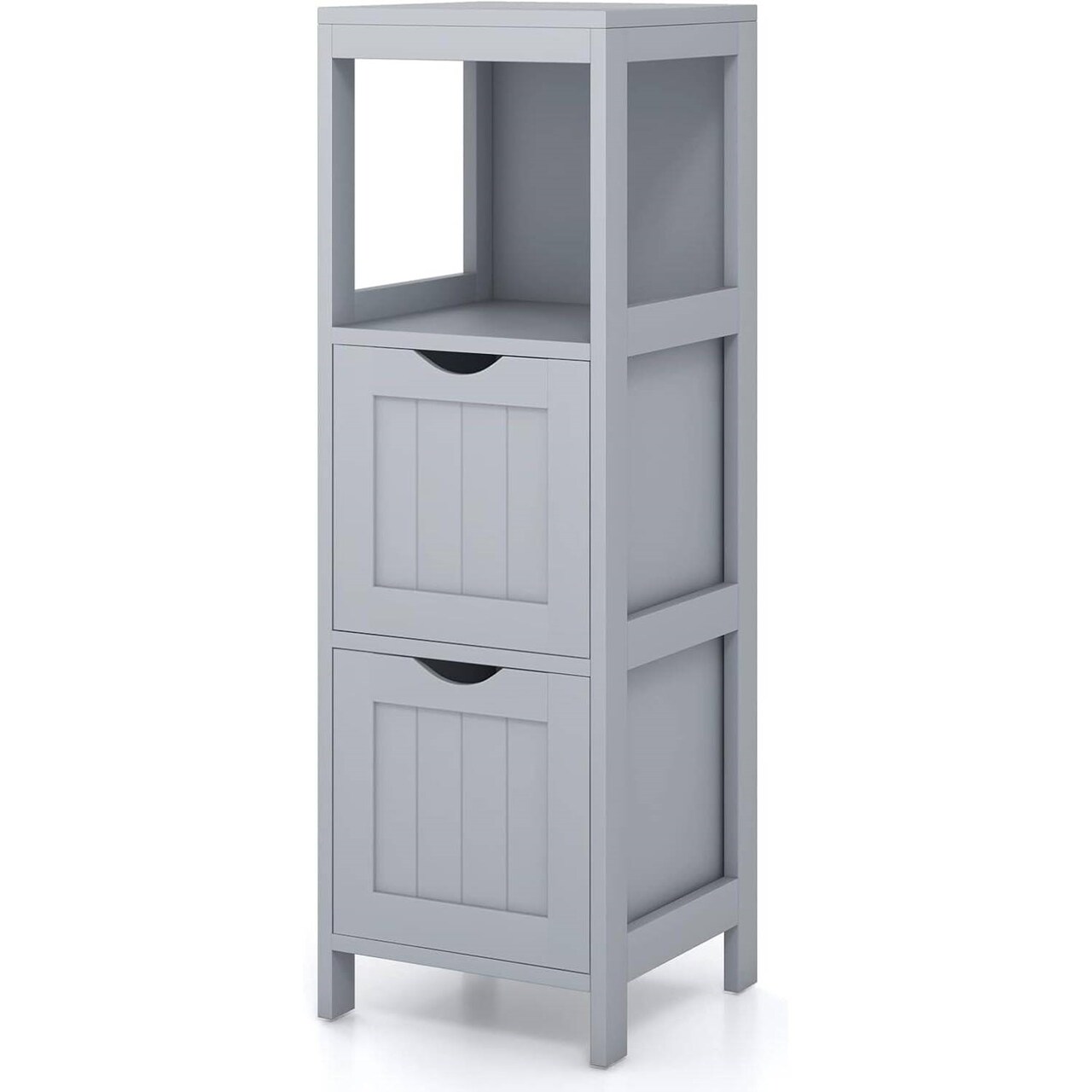 Modern Freestanding 2-Drawer Bathroom Floor Cabinet with Open Storage Shelf and Foot Pads